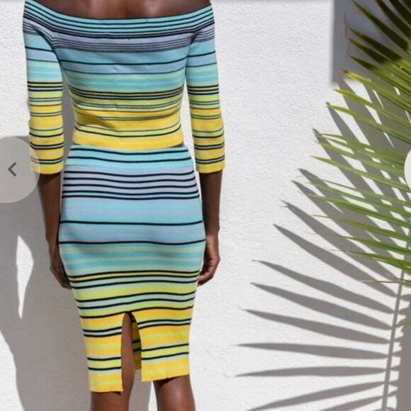 Le Superbe Oaxaca Multi Stripe Rib Knit Pencil Skirt Women's Size Medium - Picture 2 of 9